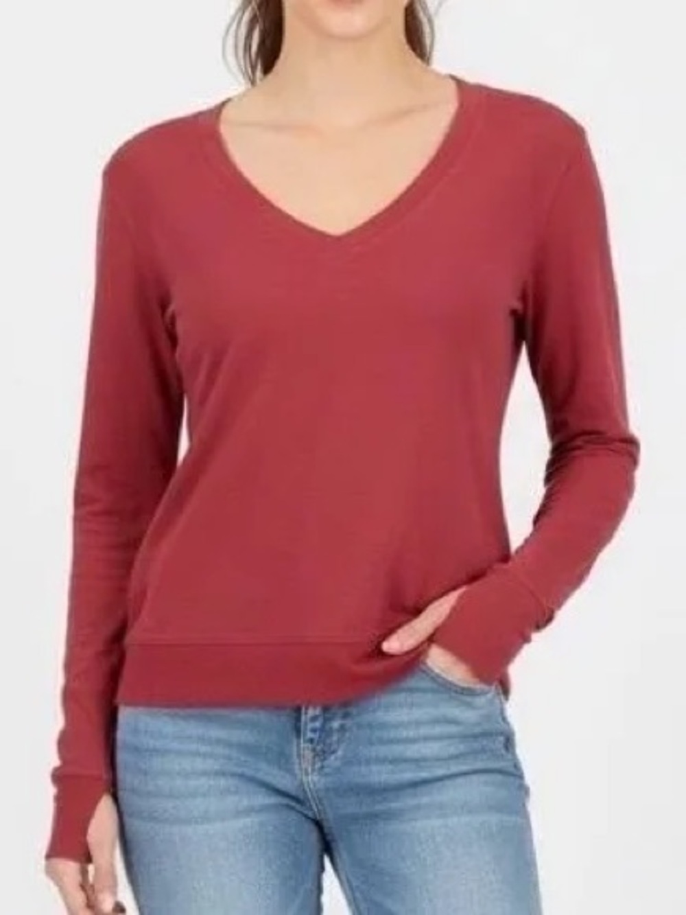 Athleta Women's V-Neck Long Sleeve Sweatshirt Mauve Pink Rosewood